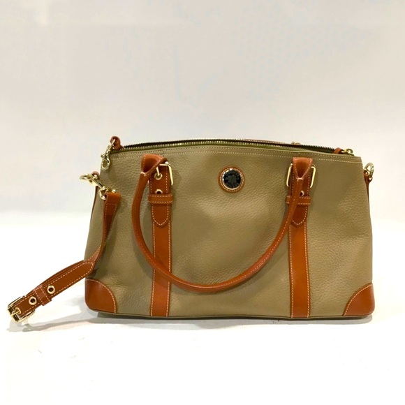 Dooney & Bourke Taupe Acorn Leather Trim, handle, straps, adjustable brass trim - Picture 1 of 8